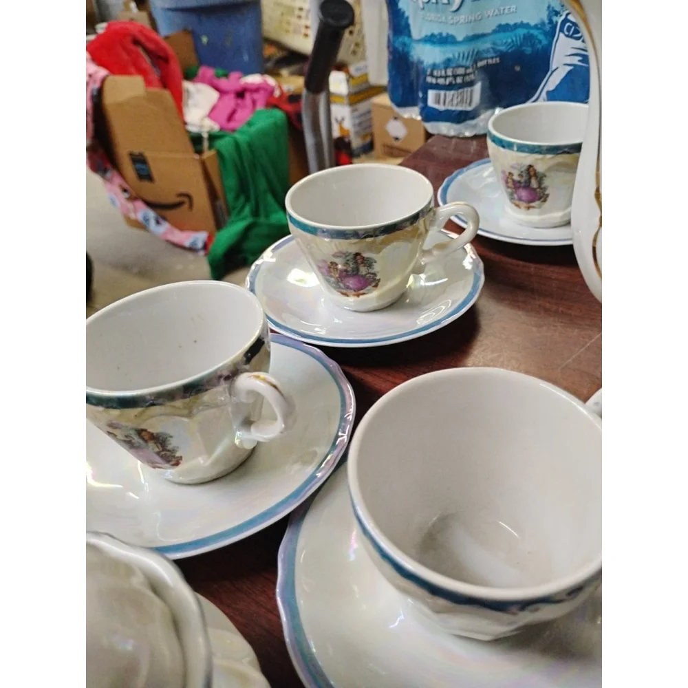 Vintage Japanesse Iridescent Tea Set Gold Detailed Accents Stamp Japan Beautiful